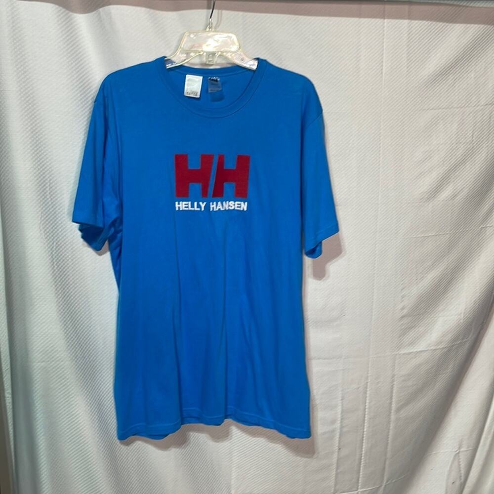 Helly Hansen XXl blue short sleeve 💯 cotton tee red embroider HH euc worn once